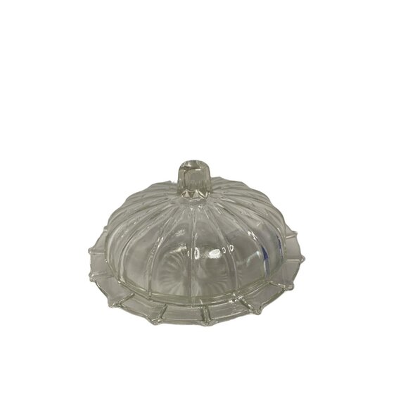 Vintage Clear Glass Round Panel Dome Lid Butter Cheese Dish starburst base - Picture 6 of 7